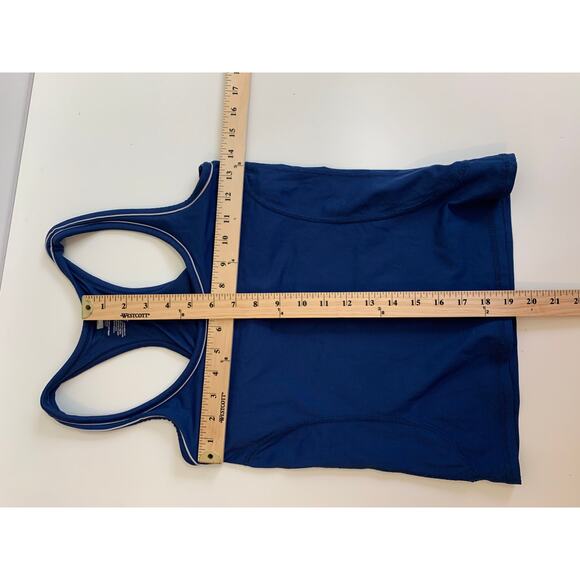 Athleta Navy Blue Racerback Workout Tank Top White Piping S Exercise Yoga - Picture 8 of 8